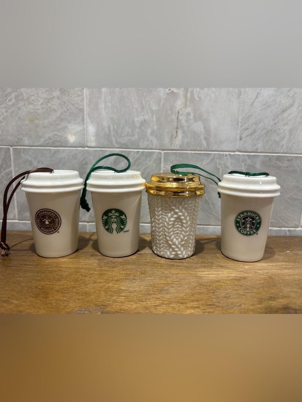 Set of 4 white Starbucks ornaments